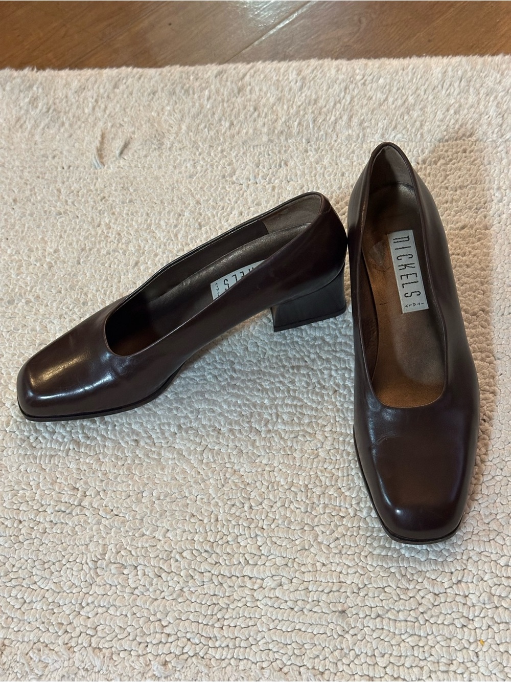 Nickels Dark Brown Low Block Heel Pumps